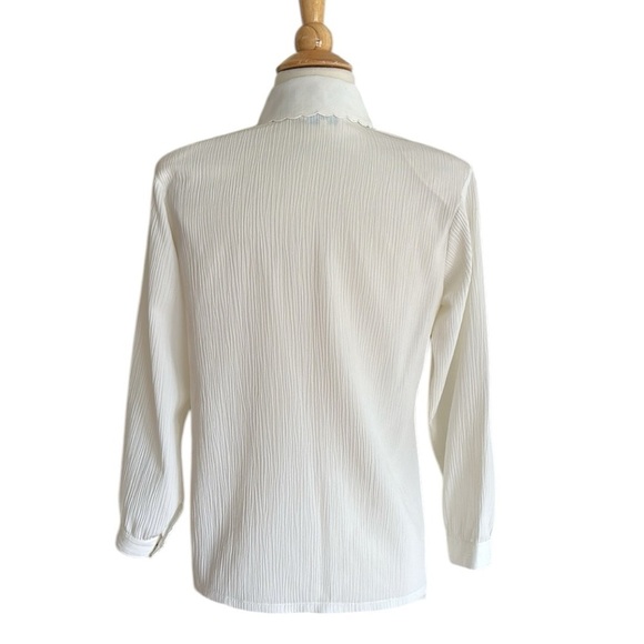 ROYAL DEL Vintage 70s White Crepe Button Down Shirt Lace Embellished Collar S - Picture 8 of 15